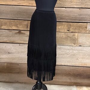 Chico's Traveler pull on Fringe Skirt, midi length, Chico size 0, black